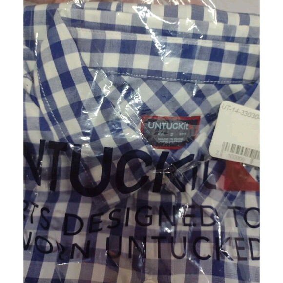 New Untuckit Women's Size 2 Belleza Gingham Checkered Button Down Shirt Navy - Picture 4 of 5
